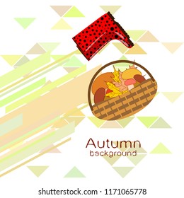 rubber boots fallen leaf basket mushroom autumnal vector background