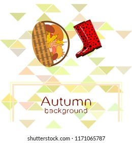 rubber boots fallen leaf basket mushroom autumnal vector background