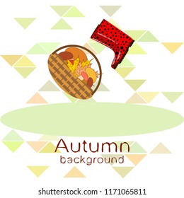rubber boots fallen leaf basket mushroom autumnal vector background
