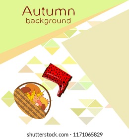 rubber boots fallen leaf basket mushroom autumnal vector background