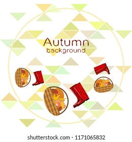 rubber boots fallen leaf basket mushroom autumnal vector background