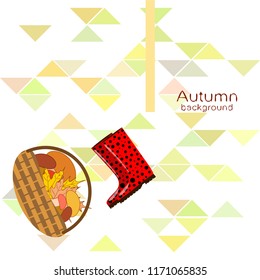 rubber boots fallen leaf basket mushroom autumnal vector background
