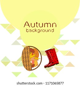 rubber boots fallen leaf basket mushroom autumnal vector background