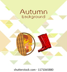 rubber boots fallen leaf basket mushroom autumnal vector background