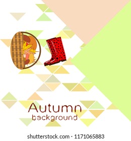 rubber boots fallen leaf basket mushroom autumnal vector background