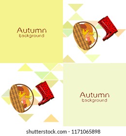 rubber boots fallen leaf basket mushroom autumnal vector background