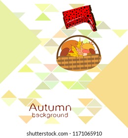 rubber boots fallen leaf basket mushroom autumnal vector background