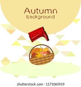 rubber boots fallen leaf basket mushroom autumnal vector background