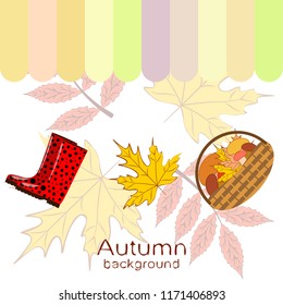 rubber boots fallen leaf basket mushroom autumnal vector background