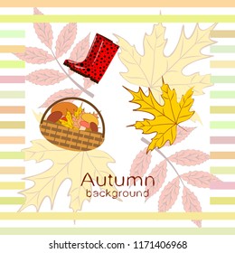 rubber boots fallen leaf basket mushroom autumnal vector background