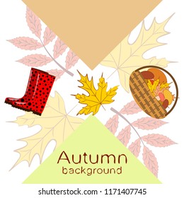 rubber boots fallen leaf basket mushroom autumnal vector background