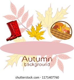 rubber boots fallen leaf basket mushroom autumnal vector background