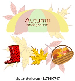 rubber boots fallen leaf basket mushroom autumnal vector background