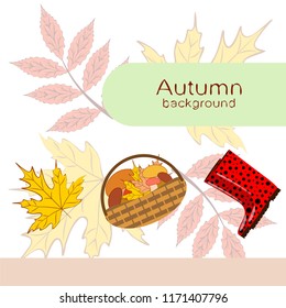 rubber boots fallen leaf basket mushroom autumnal vector background