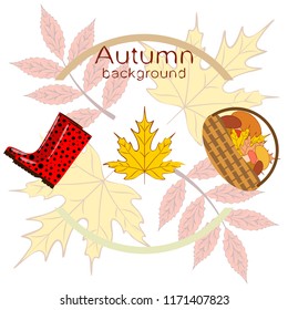 rubber boots fallen leaf basket mushroom autumnal vector background