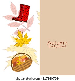 rubber boots fallen leaf basket mushroom autumnal vector background