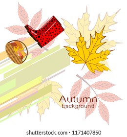 rubber boots fallen leaf basket mushroom autumnal vector background