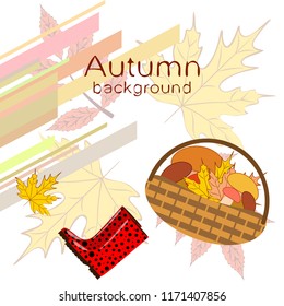 rubber boots fallen leaf basket mushroom autumnal vector background
