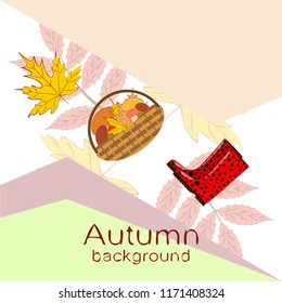 rubber boots fallen leaf basket mushroom autumnal vector background