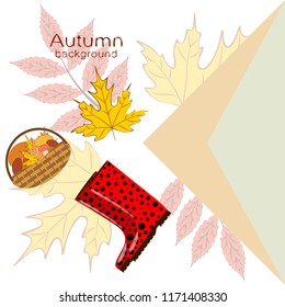 rubber boots fallen leaf basket mushroom autumnal vector background