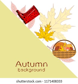 rubber boots fallen leaf basket mushroom autumnal vector background