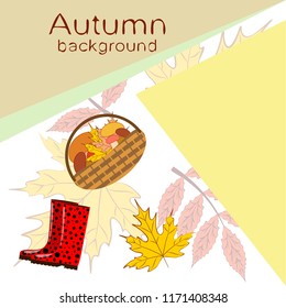 rubber boots fallen leaf basket mushroom autumnal vector background