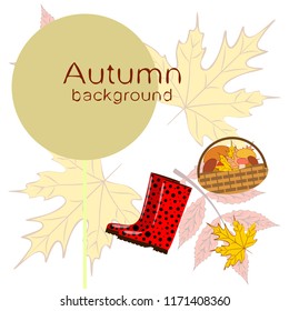 rubber boots fallen leaf basket mushroom autumnal vector background
