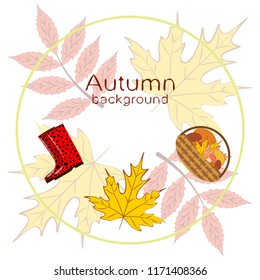 rubber boots fallen leaf basket mushroom autumnal vector background