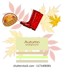 rubber boots fallen leaf basket mushroom autumnal vector background