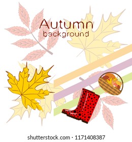 rubber boots fallen leaf basket mushroom autumnal vector background