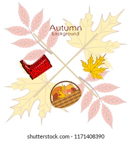 rubber boots fallen leaf basket mushroom autumnal vector background