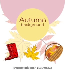 rubber boots fallen leaf basket mushroom autumnal vector background
