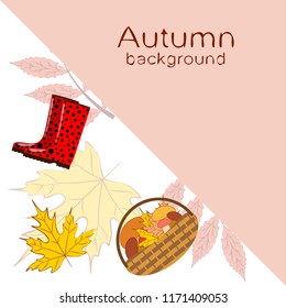 rubber boots fallen leaf basket mushroom autumnal vector background