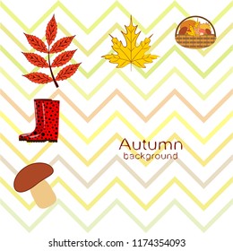 rubber boots fallen leaf basket mushroom autumnal vector background