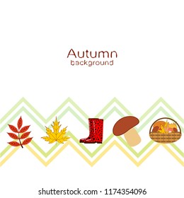 rubber boots fallen leaf basket mushroom autumnal vector background