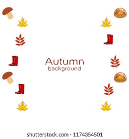 rubber boots fallen leaf basket mushroom autumnal vector background