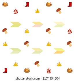 rubber boots fallen leaf basket mushroom autumnal vector background