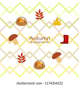 rubber boots fallen leaf basket mushroom autumnal vector background