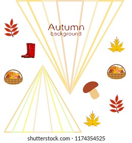 rubber boots fallen leaf basket mushroom autumnal vector background