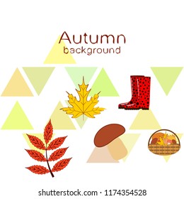 rubber boots fallen leaf basket mushroom autumnal vector background