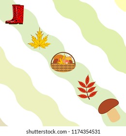 rubber boots fallen leaf basket mushroom autumnal vector background