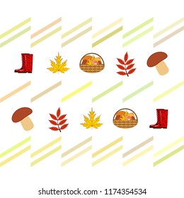 rubber boots fallen leaf basket mushroom autumnal vector background