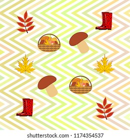 rubber boots fallen leaf basket mushroom autumnal vector background