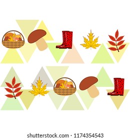 rubber boots fallen leaf basket mushroom autumnal vector background