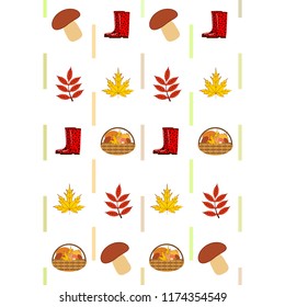 rubber boots fallen leaf basket mushroom autumnal vector background