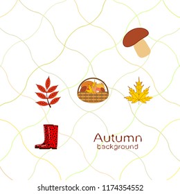 rubber boots fallen leaf basket mushroom autumnal vector background