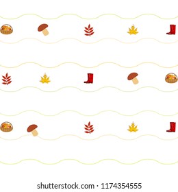 rubber boots fallen leaf basket mushroom autumnal vector background