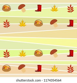 rubber boots fallen leaf basket mushroom autumnal vector background