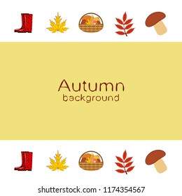 rubber boots fallen leaf basket mushroom autumnal vector background