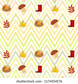 rubber boots fallen leaf basket mushroom autumnal vector background